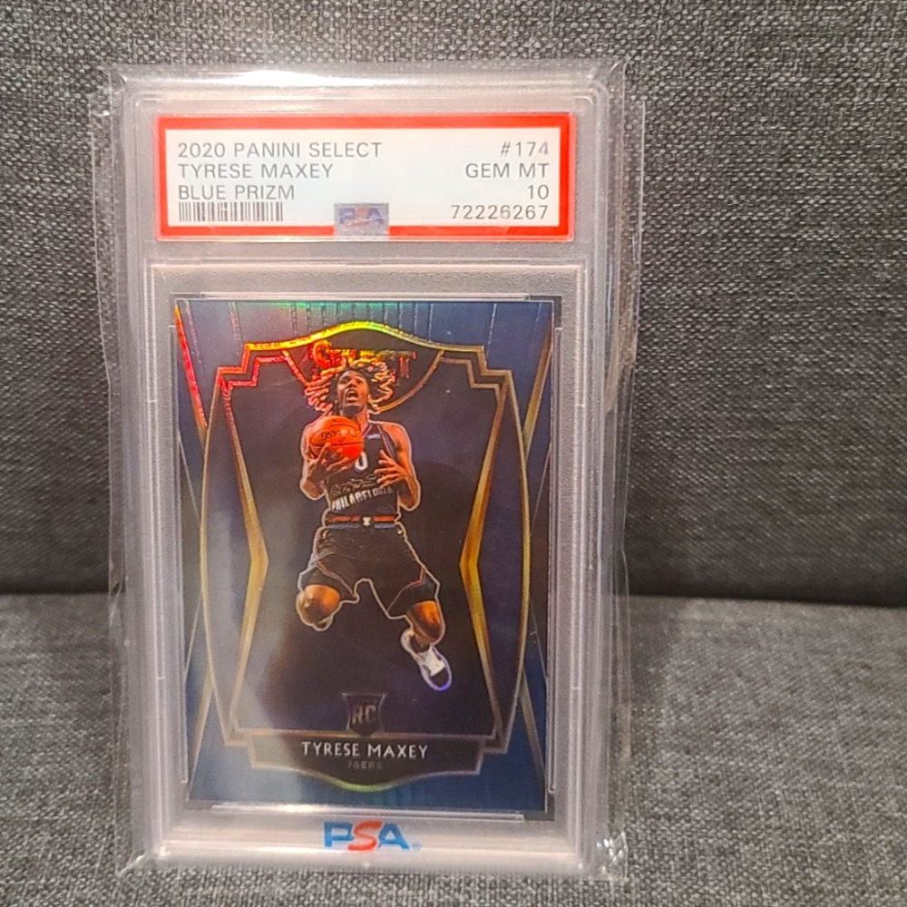 2020 Panini Select Tyrese Maxey Blue Prizm Rookie PSA 10 gem mint